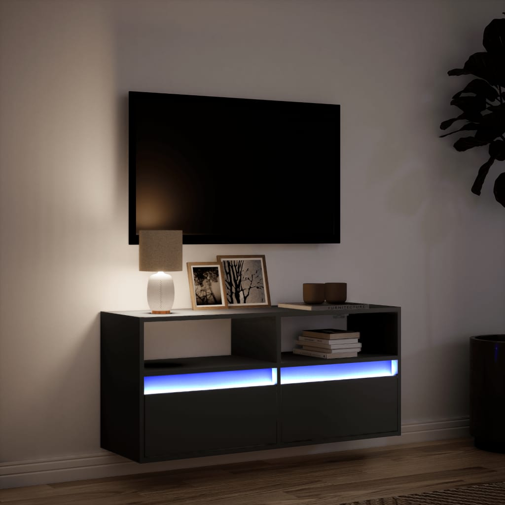 Meuble TV mural avec lumières LED noir 100x31x45 cm - XIOS