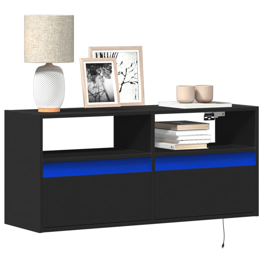 Meuble TV mural avec lumières LED noir 100x31x45 cm - XIOS