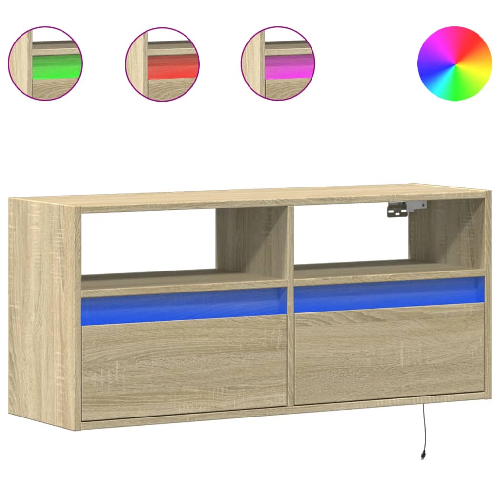 Meuble TV mural avec lumières LED chêne sonoma 100x31x45 cm - XIOS