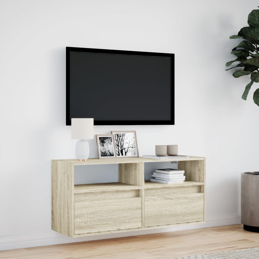 Meuble TV mural avec lumières LED chêne sonoma 100x31x45 cm - XIOS