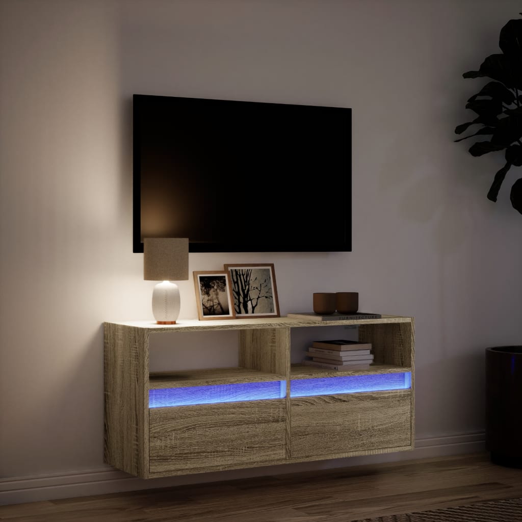 Meuble TV mural avec lumières LED chêne sonoma 100x31x45 cm - XIOS