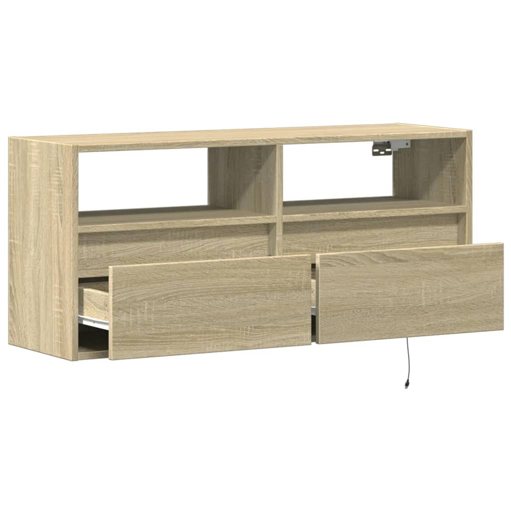 Meuble TV mural avec lumières LED chêne sonoma 100x31x45 cm - XIOS