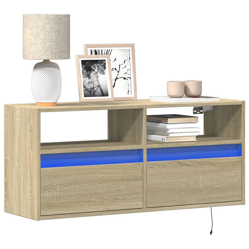 Meuble TV mural avec lumières LED chêne sonoma 100x31x45 cm - XIOS