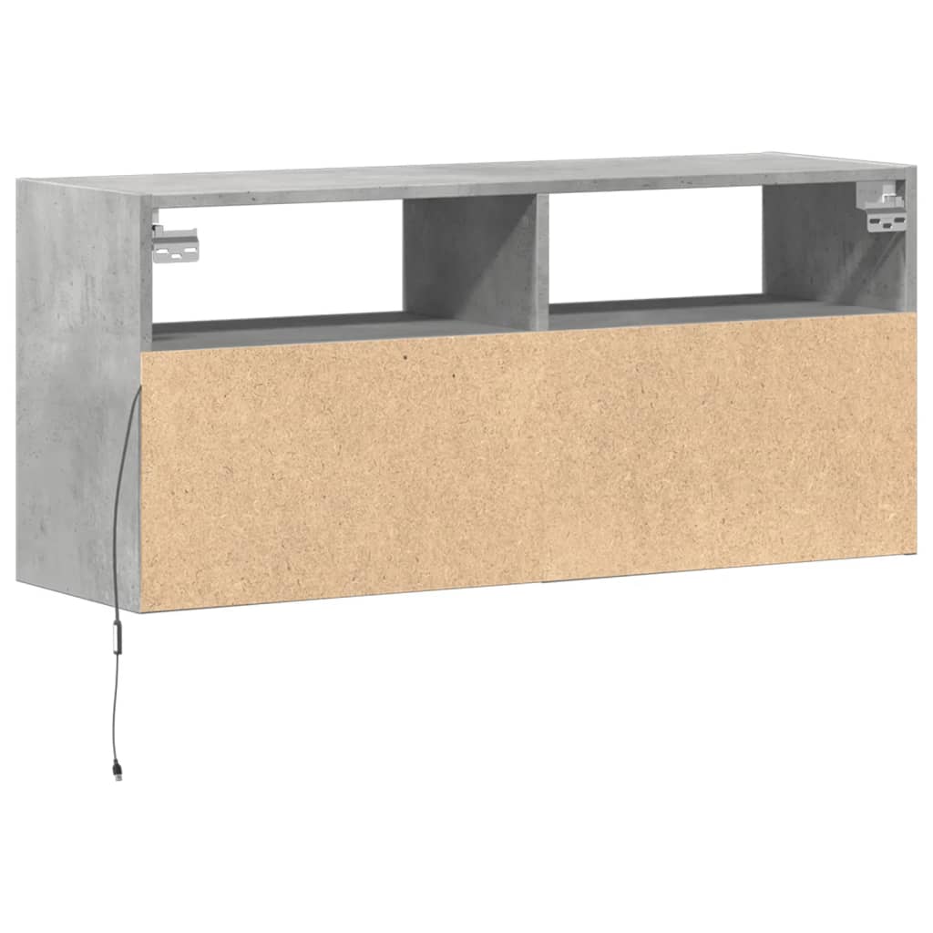 Meuble TV mural avec lumières LED gris béton 100x31x45 cm - XIOS