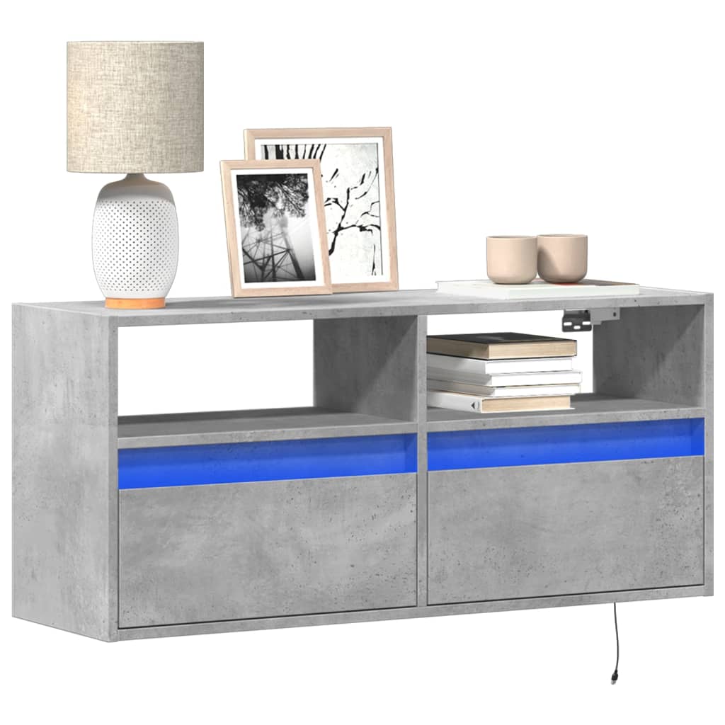 Meuble TV mural avec lumières LED gris béton 100x31x45 cm - XIOS