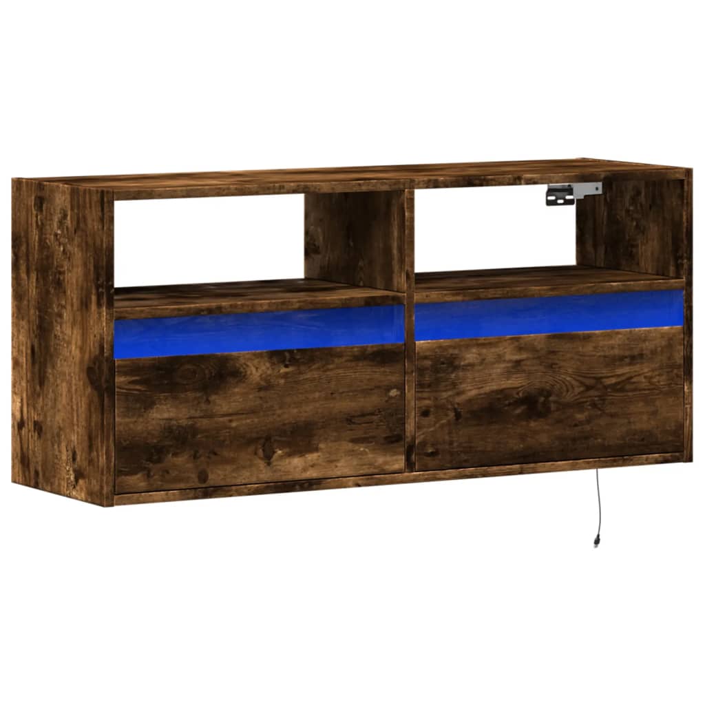 Meuble TV mural avec lumières LED chêne fumé 100x31x45 cm - XIOS