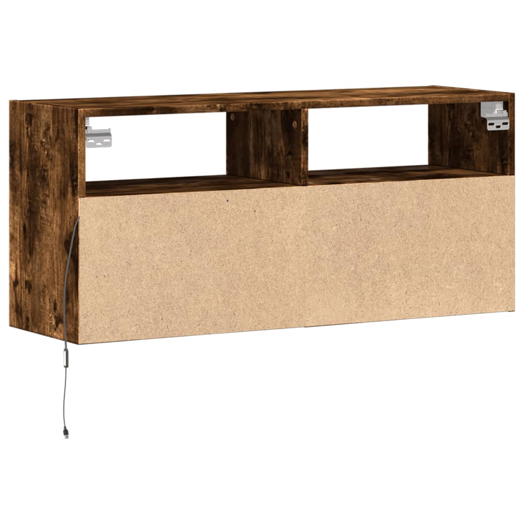 Meuble TV mural avec lumières LED chêne fumé 100x31x45 cm - XIOS