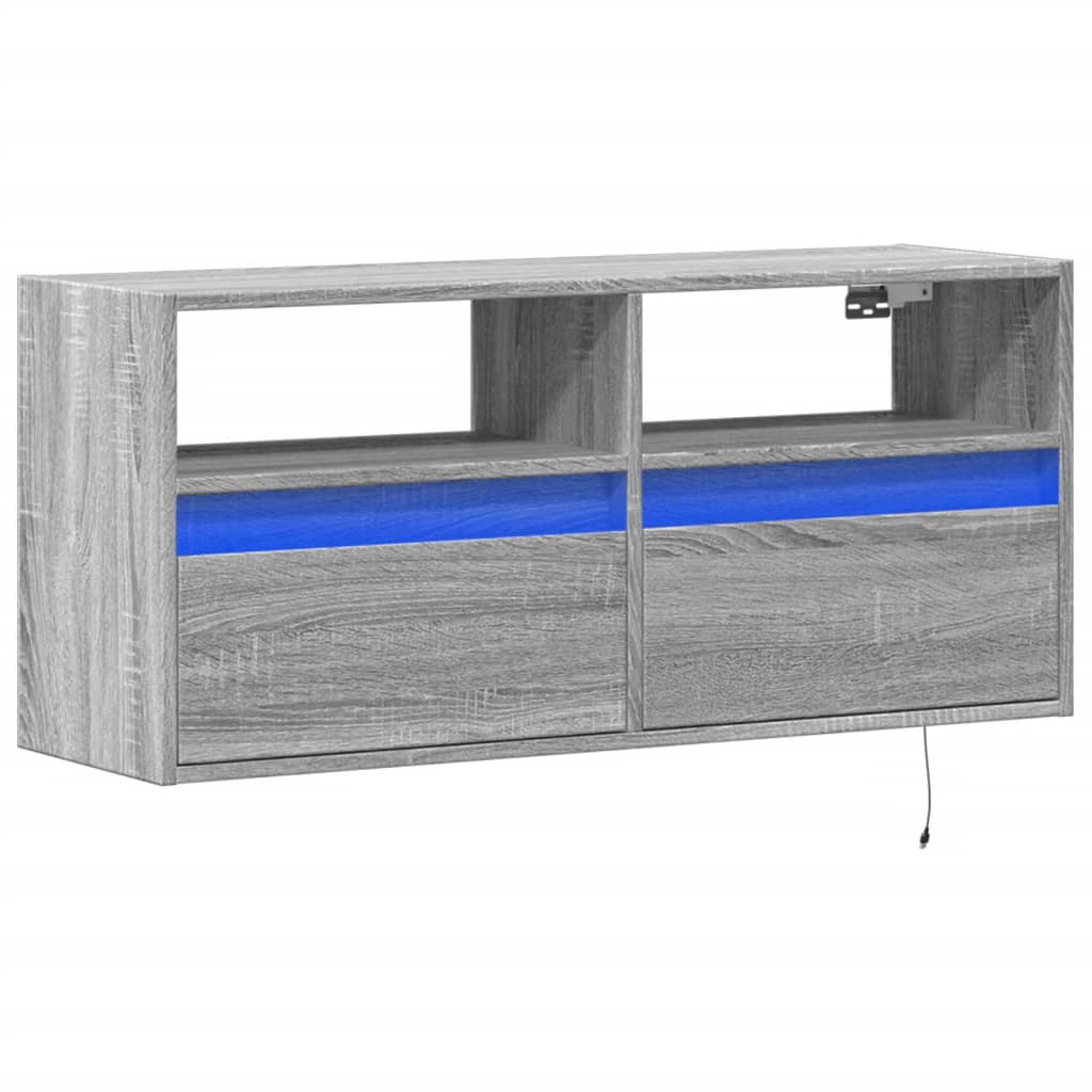 Meuble TV mural avec lumières LED sonoma gris 100x31x45 cm - XIOS