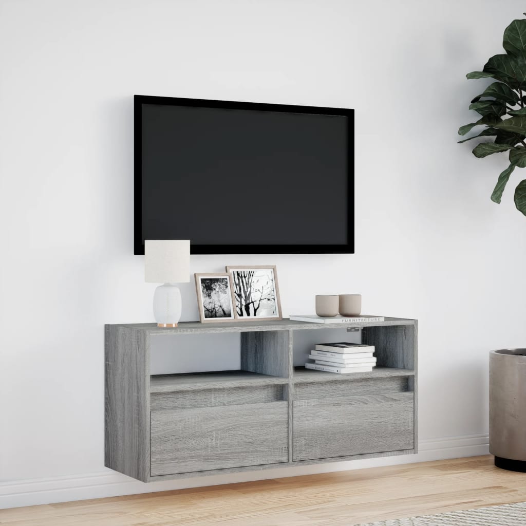 Meuble TV mural avec lumières LED sonoma gris 100x31x45 cm - XIOS