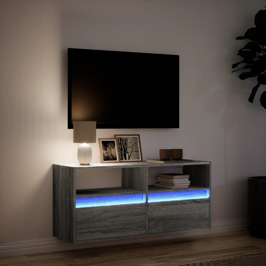Meuble TV mural avec lumières LED sonoma gris 100x31x45 cm - XIOS