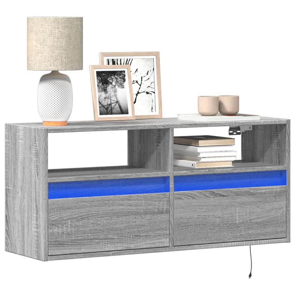 Meuble TV mural avec lumières LED sonoma gris 100x31x45 cm - XIOS