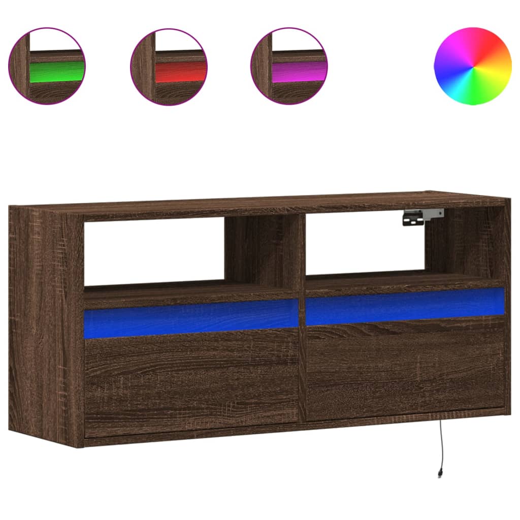 Meuble TV mural avec lumières LED chêne marron 100x31x45 cm - XIOS