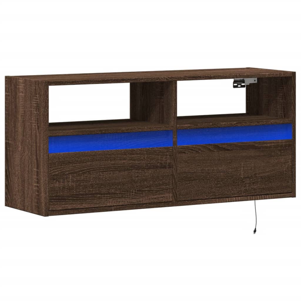 Meuble TV mural avec lumières LED chêne marron 100x31x45 cm - XIOS