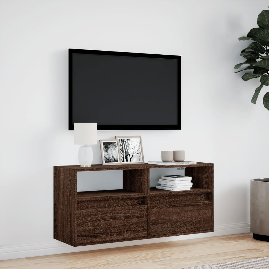 Meuble TV mural avec lumières LED chêne marron 100x31x45 cm - XIOS