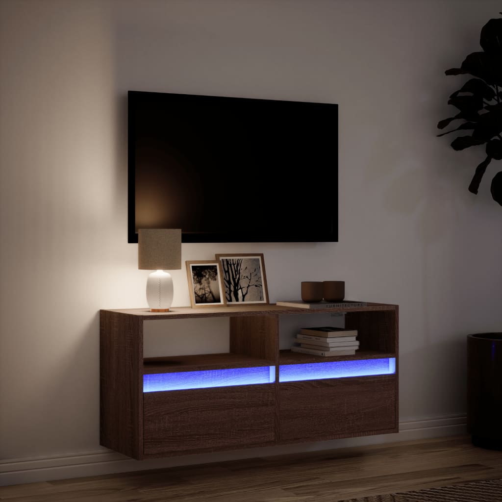 Meuble TV mural avec lumières LED chêne marron 100x31x45 cm - XIOS