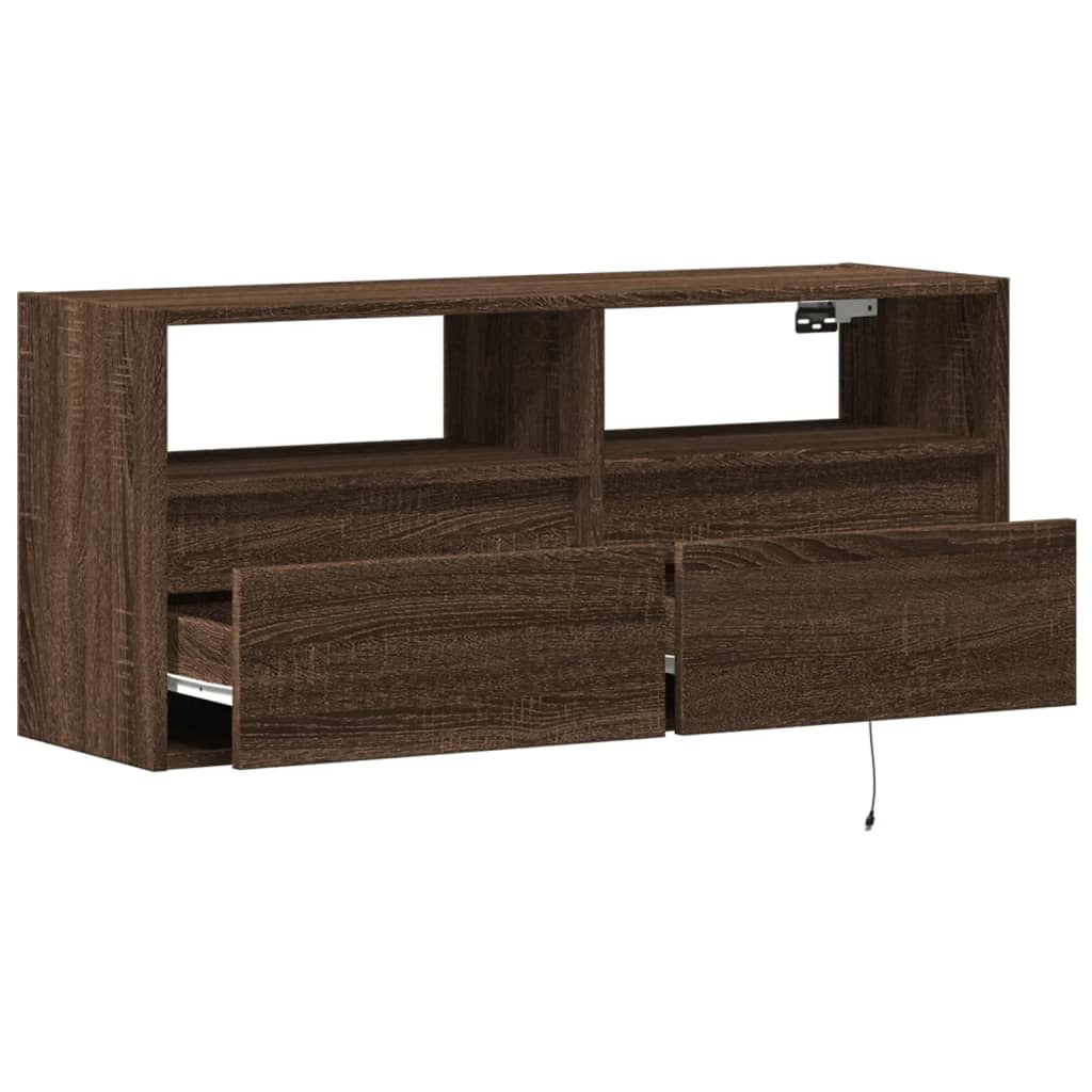 Meuble TV mural avec lumières LED chêne marron 100x31x45 cm - XIOS