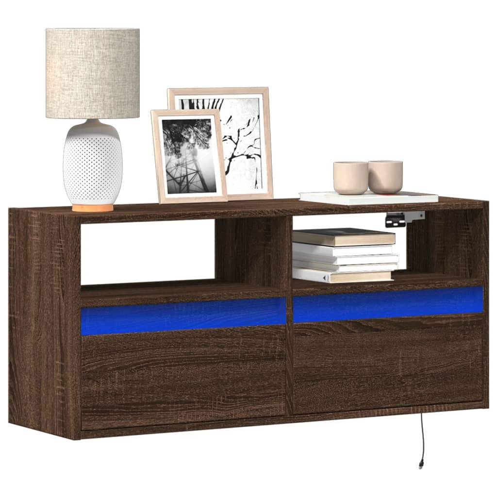 Meuble TV mural avec lumières LED chêne marron 100x31x45 cm - XIOS