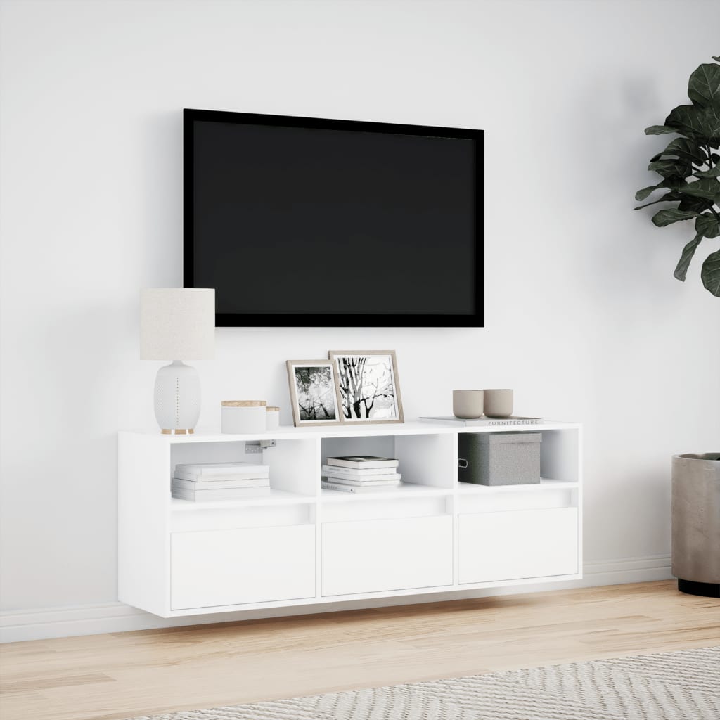Meuble TV mural avec lumières LED blanc 130x31x45 cm - XIOS
