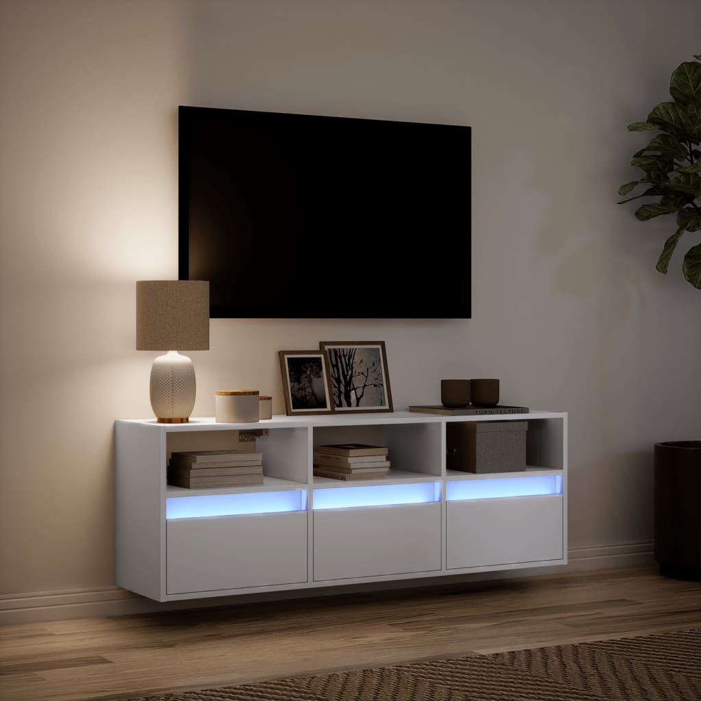 Meuble TV mural avec lumières LED blanc 130x31x45 cm - XIOS