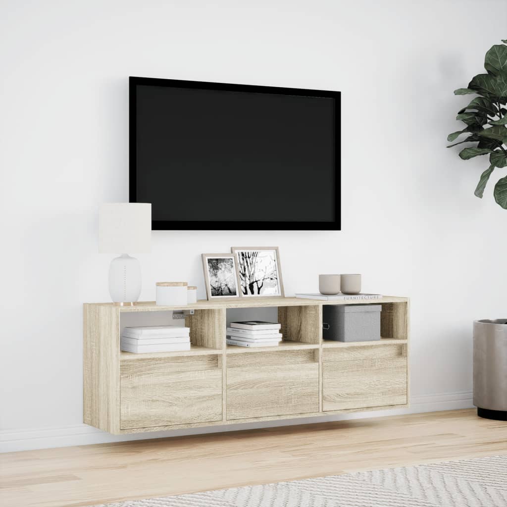 Meuble TV mural avec lumières LED chêne sonoma 130x31x45 cm - XIOS