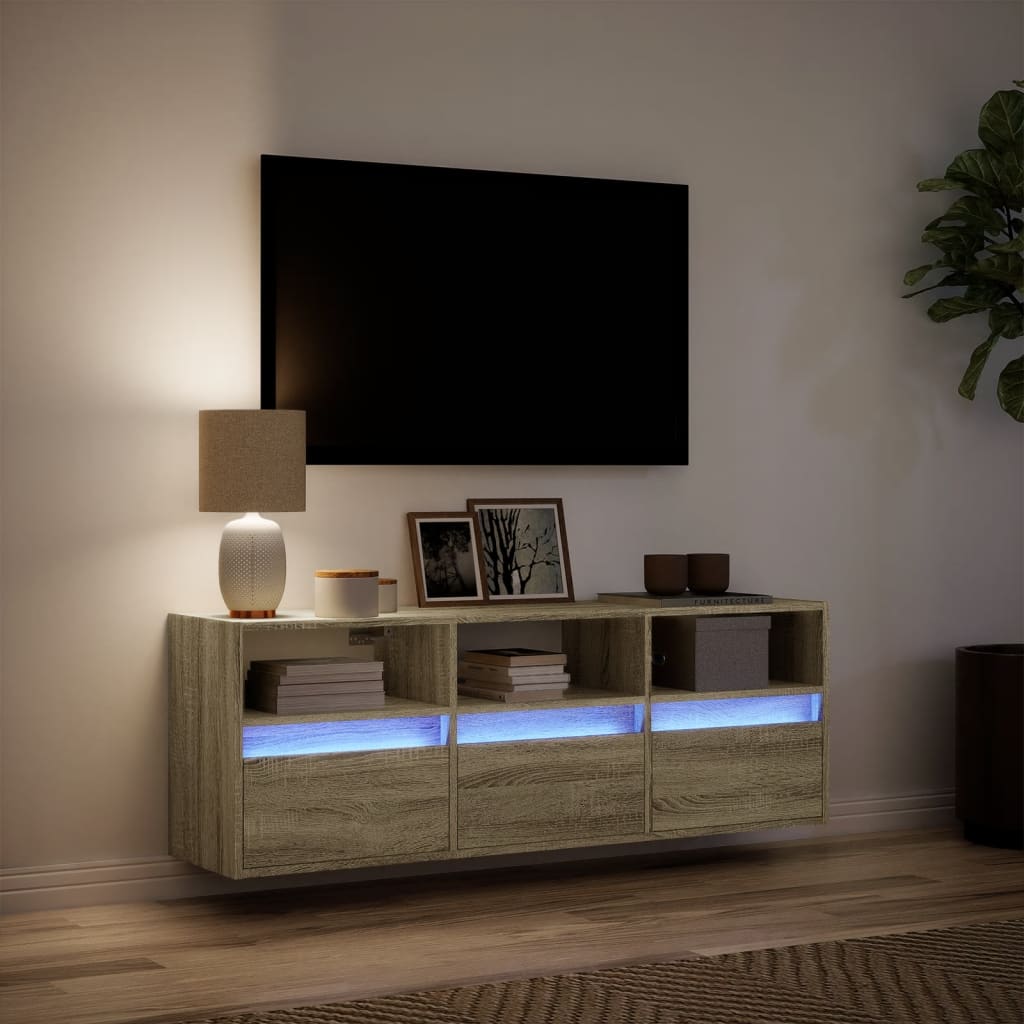 Meuble TV mural avec lumières LED chêne sonoma 130x31x45 cm - XIOS