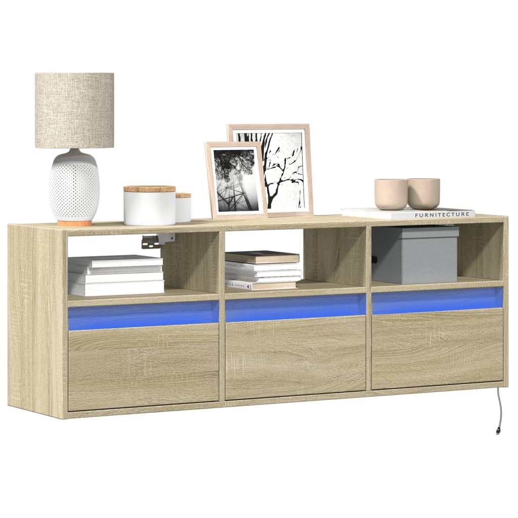 Meuble TV mural avec lumières LED chêne sonoma 130x31x45 cm - XIOS