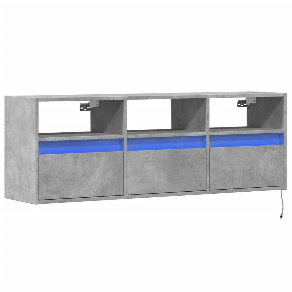 Meuble TV mural avec lumières LED gris béton 130x31x45 cm - XIOS