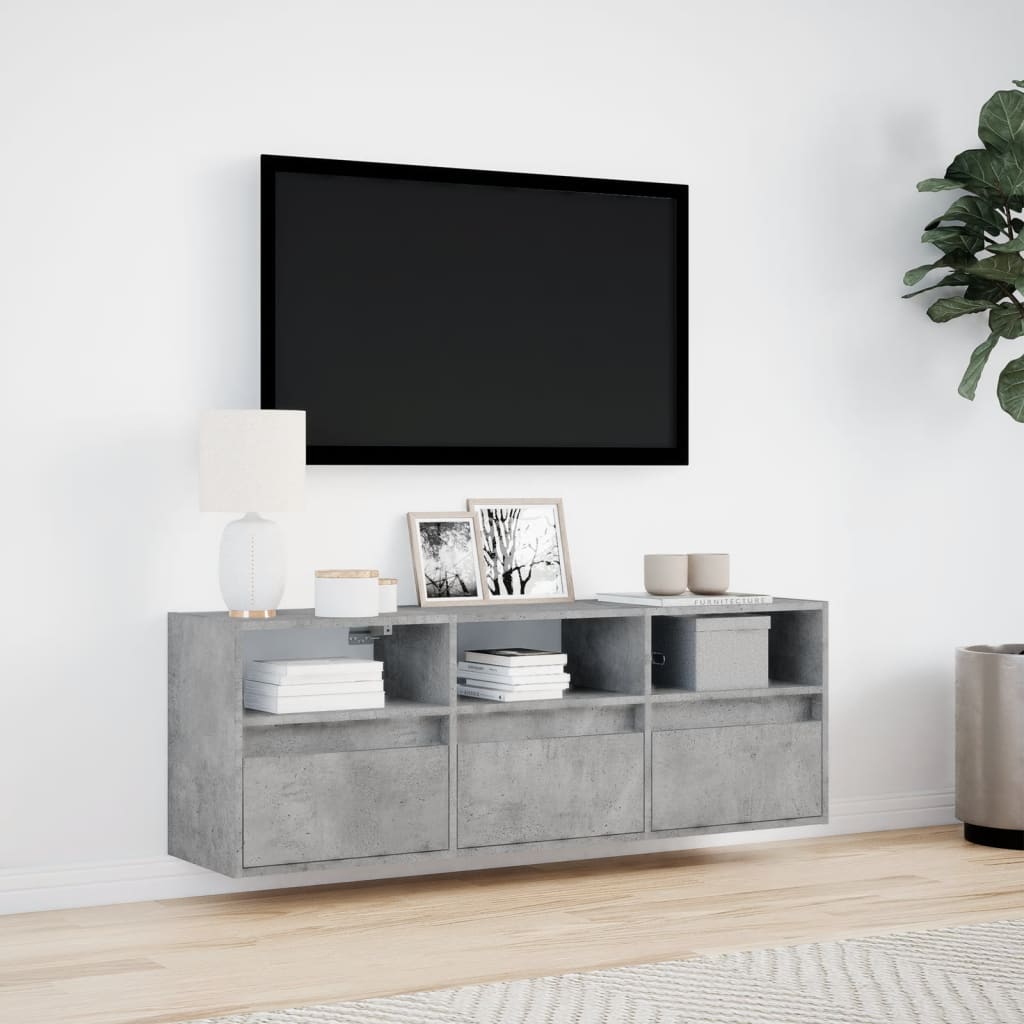 Meuble TV mural avec lumières LED gris béton 130x31x45 cm - XIOS