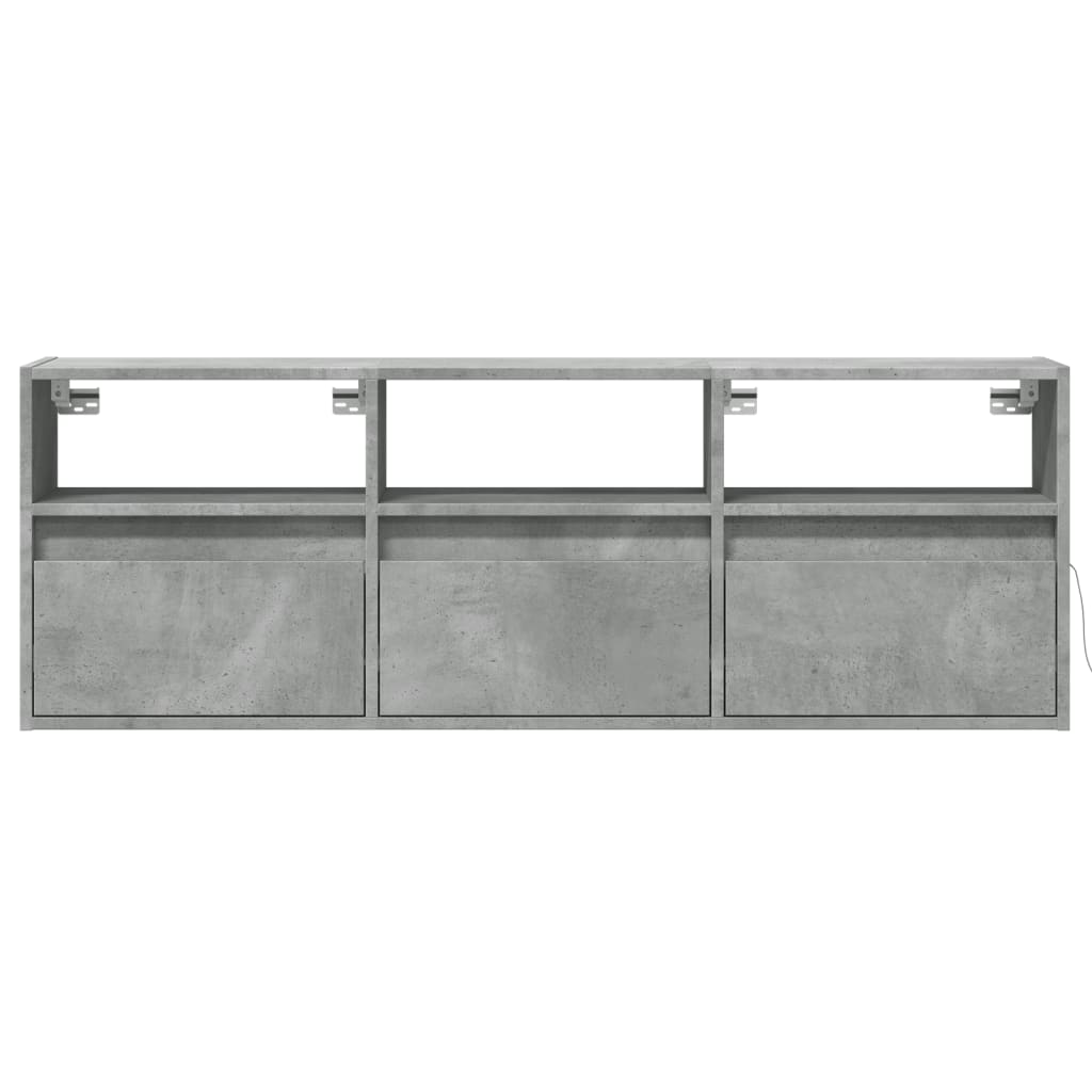Meuble TV mural avec lumières LED gris béton 130x31x45 cm - XIOS