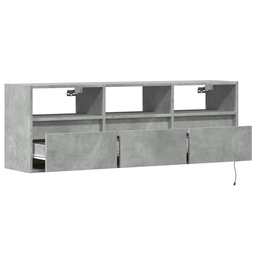 Meuble TV mural avec lumières LED gris béton 130x31x45 cm - XIOS