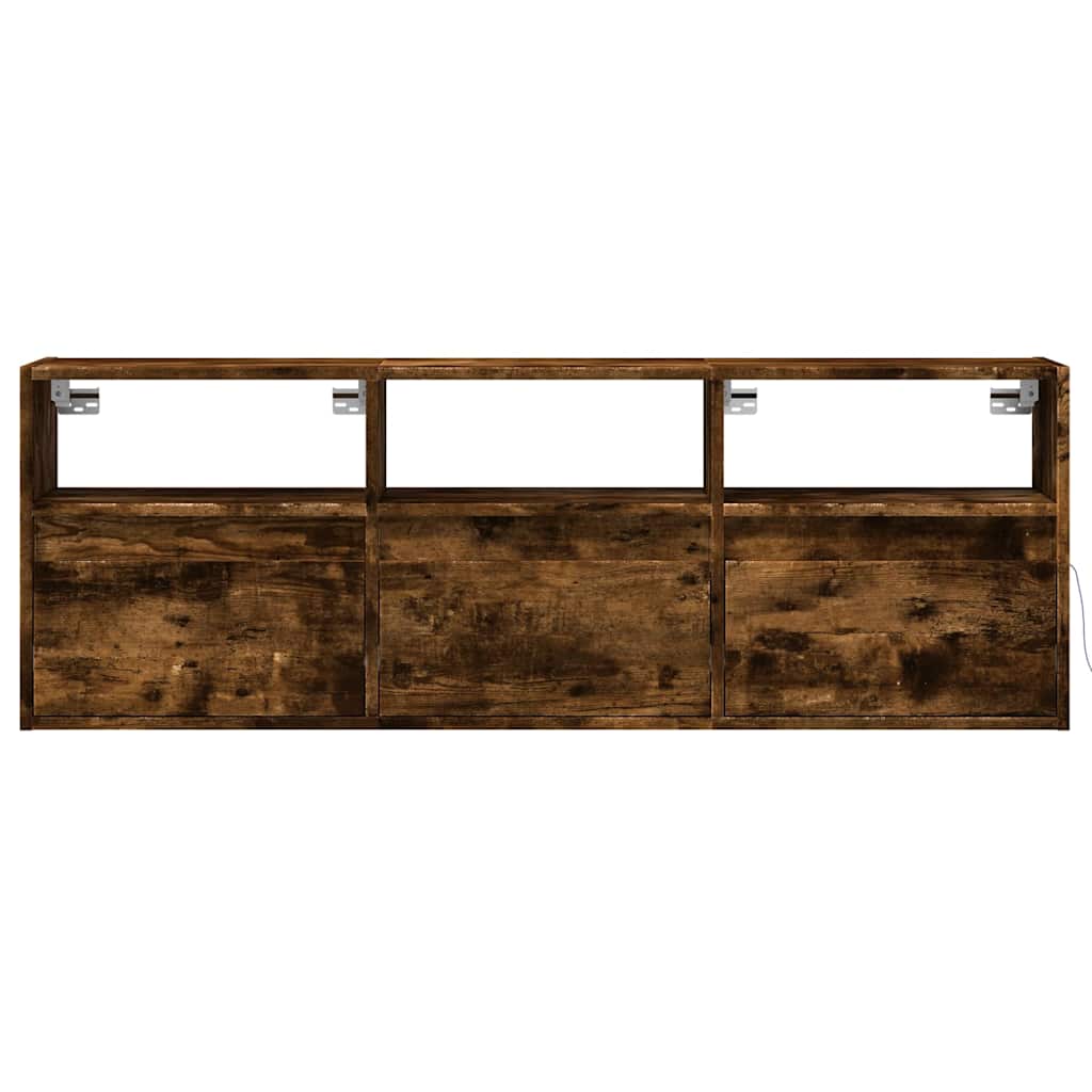 Meuble TV mural avec lumières LED chêne fumé 130x31x45 cm - XIOS