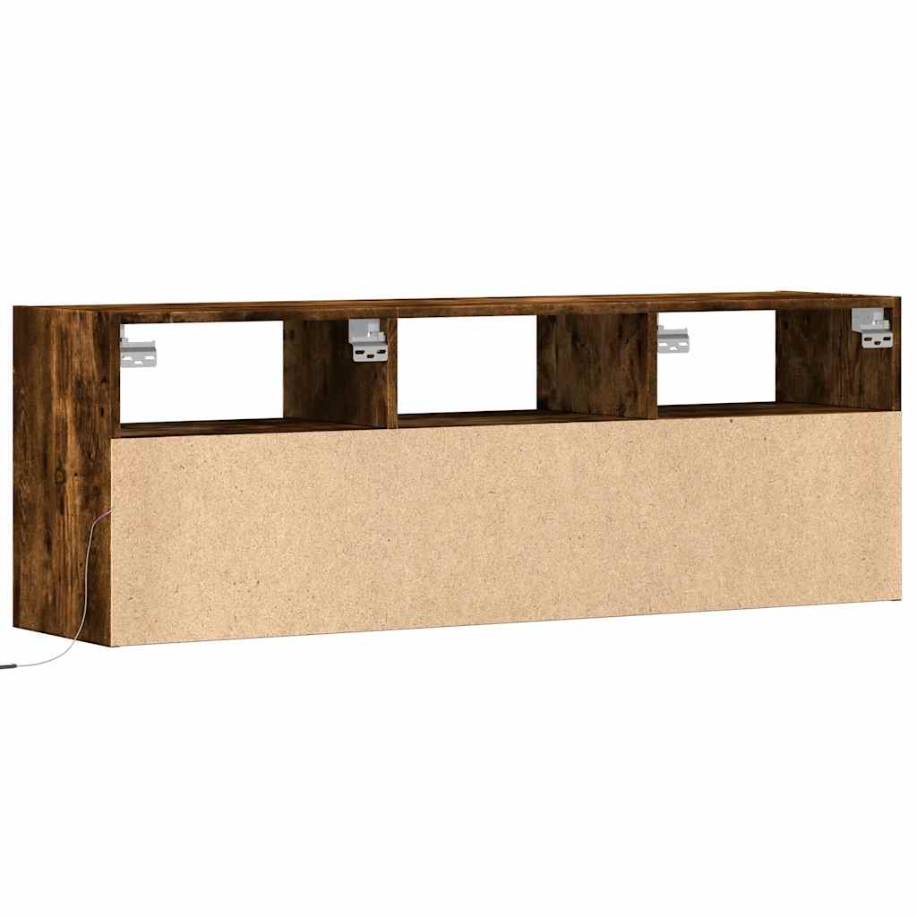 Meuble TV mural avec lumières LED chêne fumé 130x31x45 cm - XIOS
