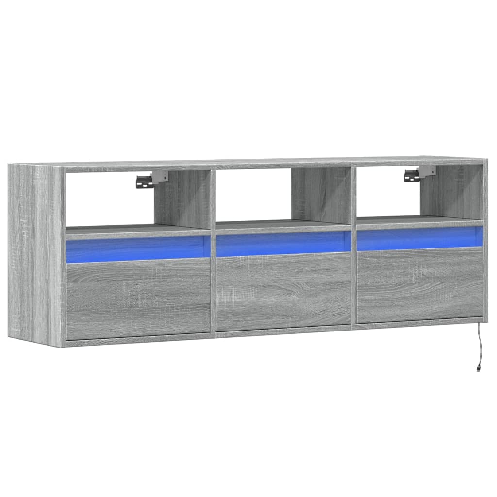 Meuble TV mural avec lumières LED sonoma gris 130x31x45 cm - XIOS