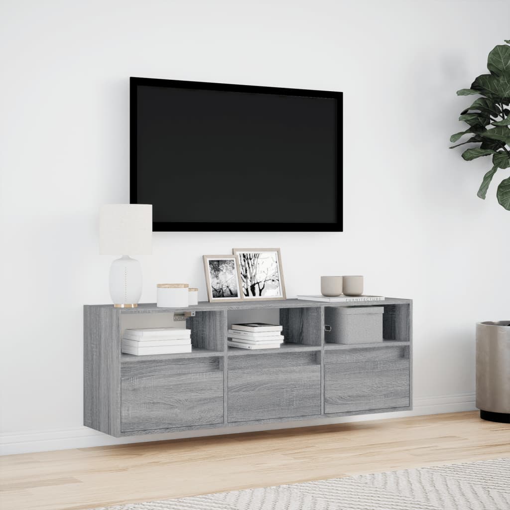 Meuble TV mural avec lumières LED sonoma gris 130x31x45 cm - XIOS