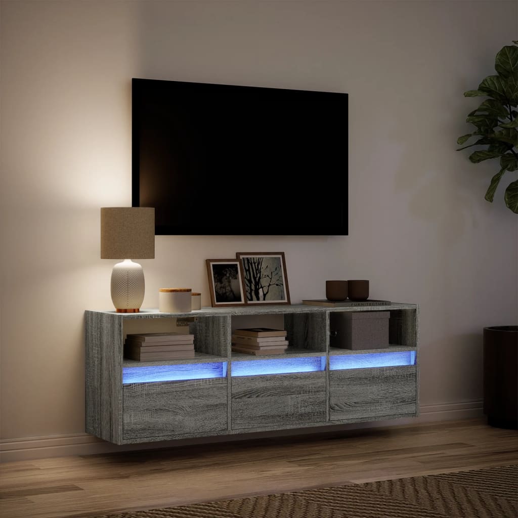 Meuble TV mural avec lumières LED sonoma gris 130x31x45 cm - XIOS