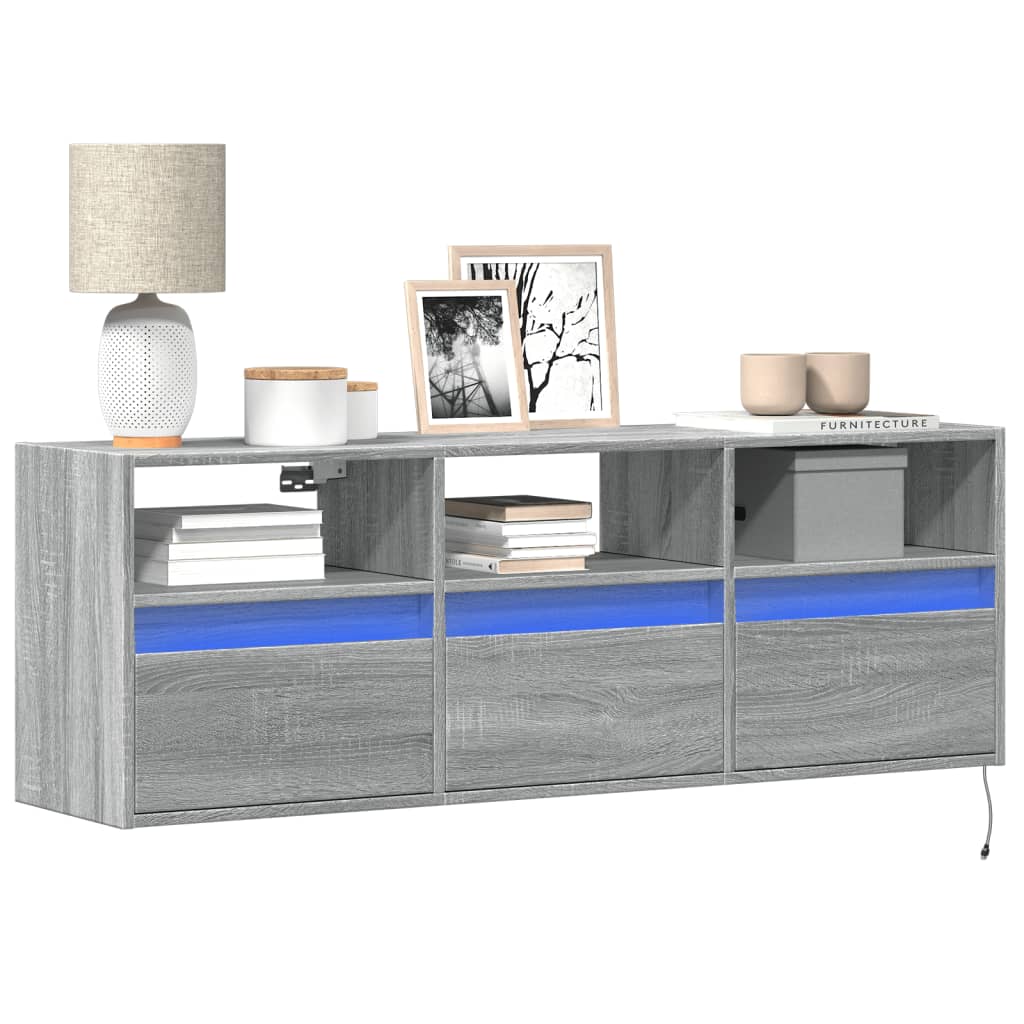 Meuble TV mural avec lumières LED sonoma gris 130x31x45 cm - XIOS