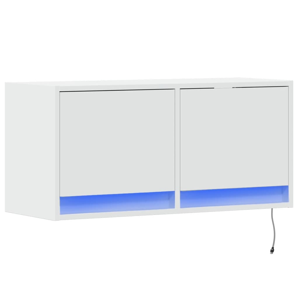 Meuble TV mural avec lumières LED blanc 80x31x35 cm - XIOS