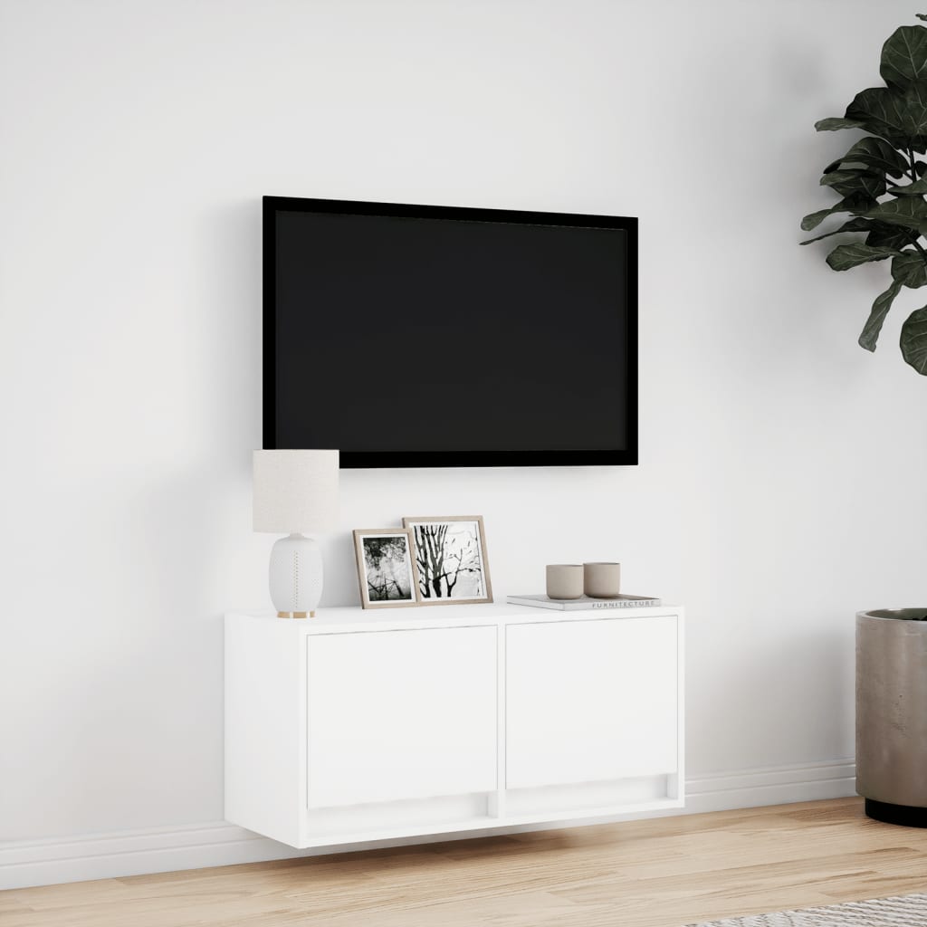 Meuble TV mural avec lumières LED blanc 80x31x35 cm - XIOS
