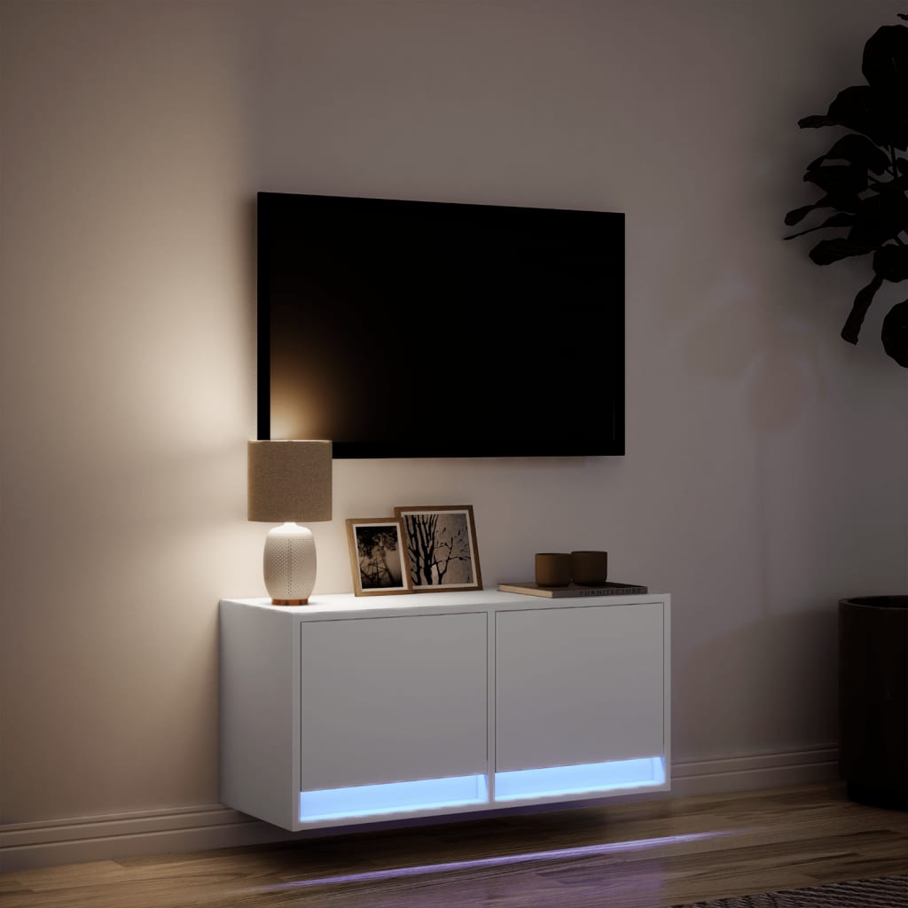 Meuble TV mural avec lumières LED blanc 80x31x35 cm - XIOS