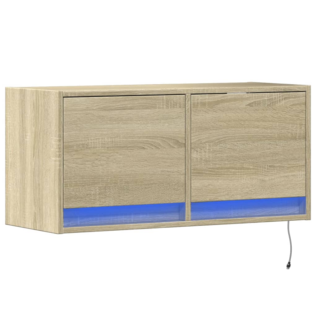 Meuble TV mural avec lumières LED chêne sonoma 80x31x35 cm - XIOS