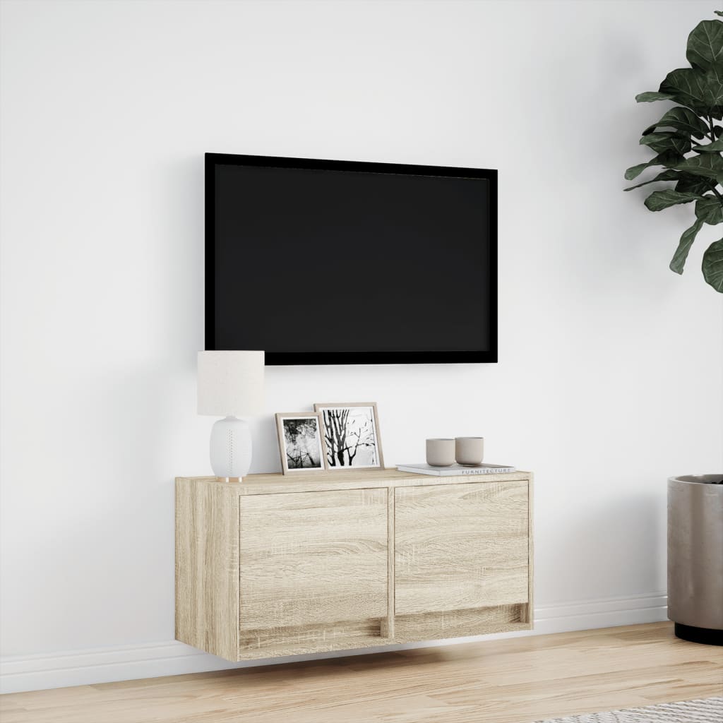 Meuble TV mural avec lumières LED chêne sonoma 80x31x35 cm - XIOS