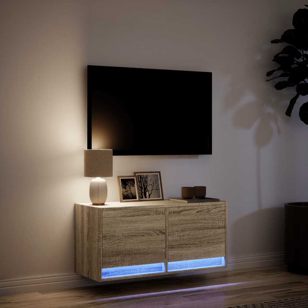 Meuble TV mural avec lumières LED chêne sonoma 80x31x35 cm - XIOS