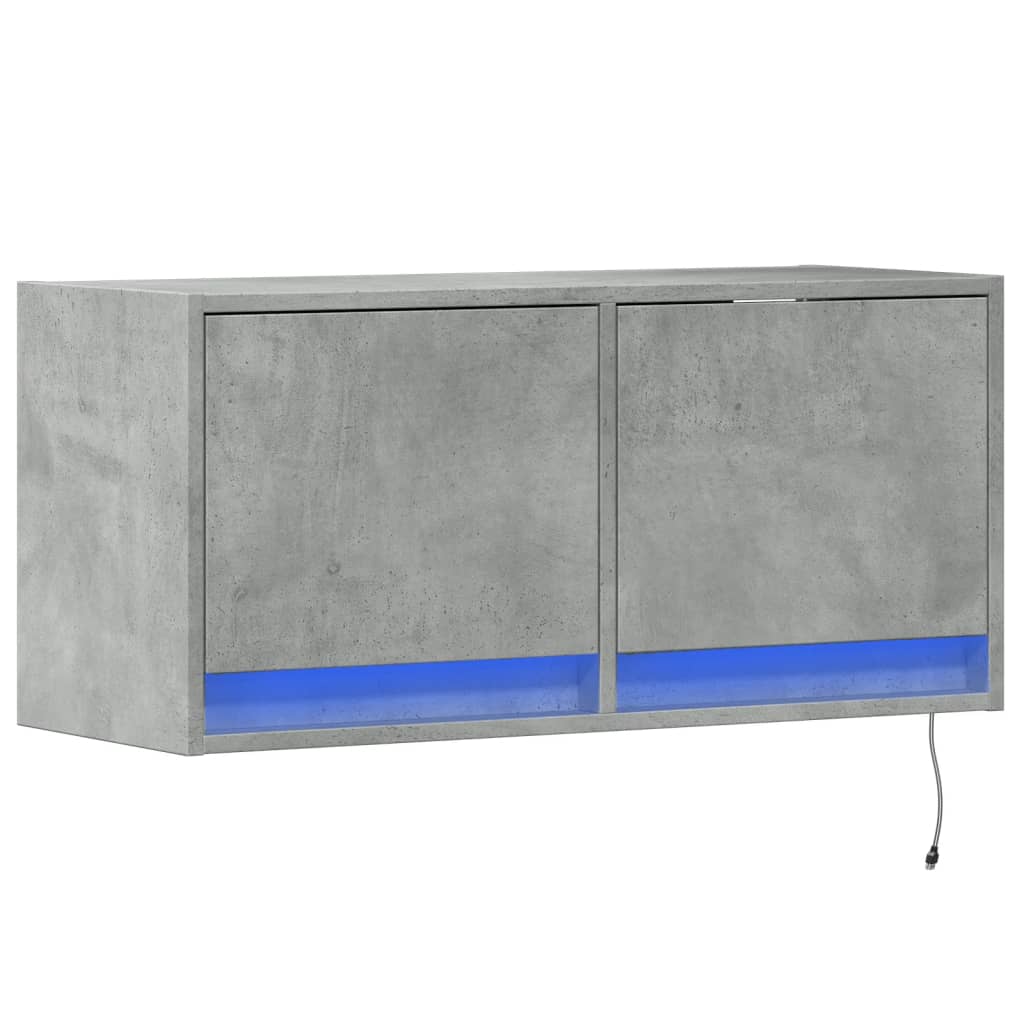 Meuble TV mural avec lumières LED gris béton 80x31x35 cm - XIOS