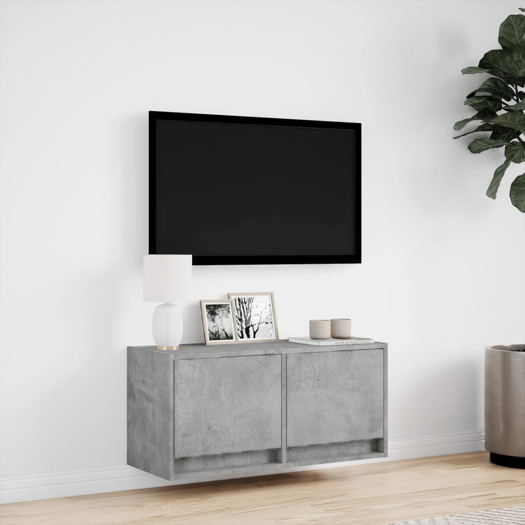 Meuble TV mural avec lumières LED gris béton 80x31x35 cm - XIOS