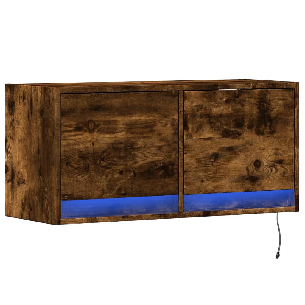 Meuble TV mural avec lumières LED chêne fumé 80x31x35 cm - XIOS