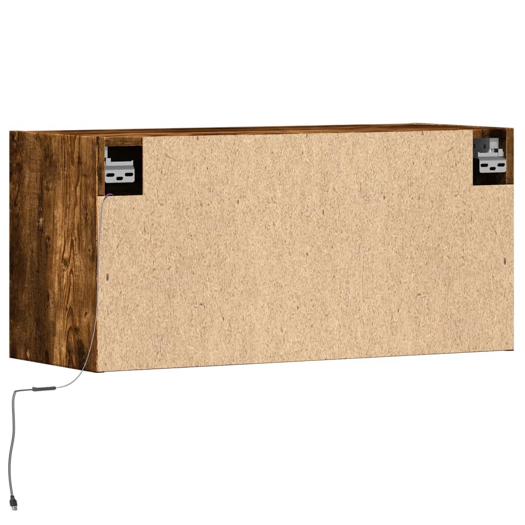 Meuble TV mural avec lumières LED chêne fumé 80x31x35 cm - XIOS