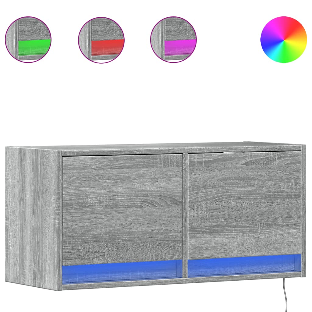 Meuble TV mural avec lumières LED sonoma gris 80x31x35 cm - XIOS