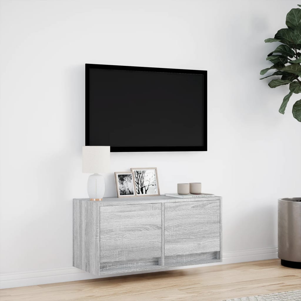 Meuble TV mural avec lumières LED sonoma gris 80x31x35 cm - XIOS