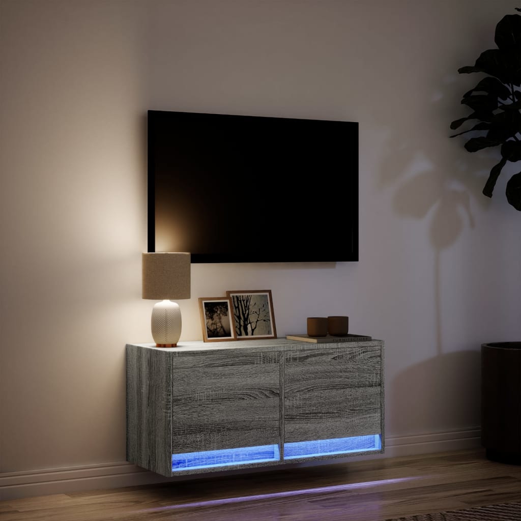 Meuble TV mural avec lumières LED sonoma gris 80x31x35 cm - XIOS