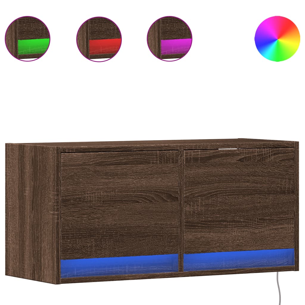 Meuble TV mural avec lumières LED chêne marron 80x31x35 cm - XIOS